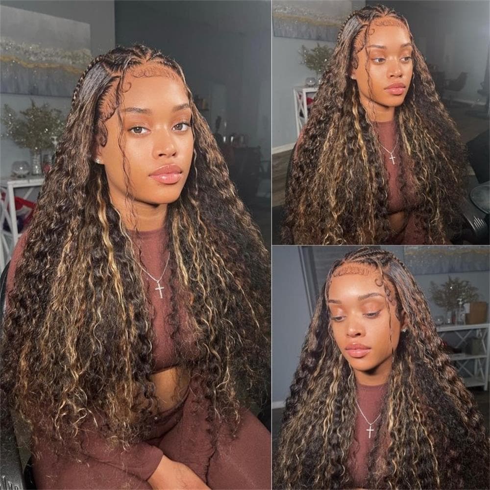 Sterly #FB30 Balayage Colored Highlight Wig Transparent Lace Water Wave Lace Front Wigs