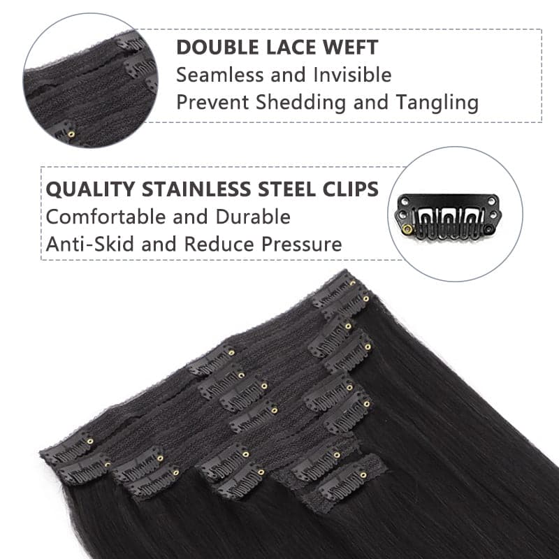 Sterly #1 Jet Black Straight Clip-in Human Hair 8 Pices With 18 Clips 120g