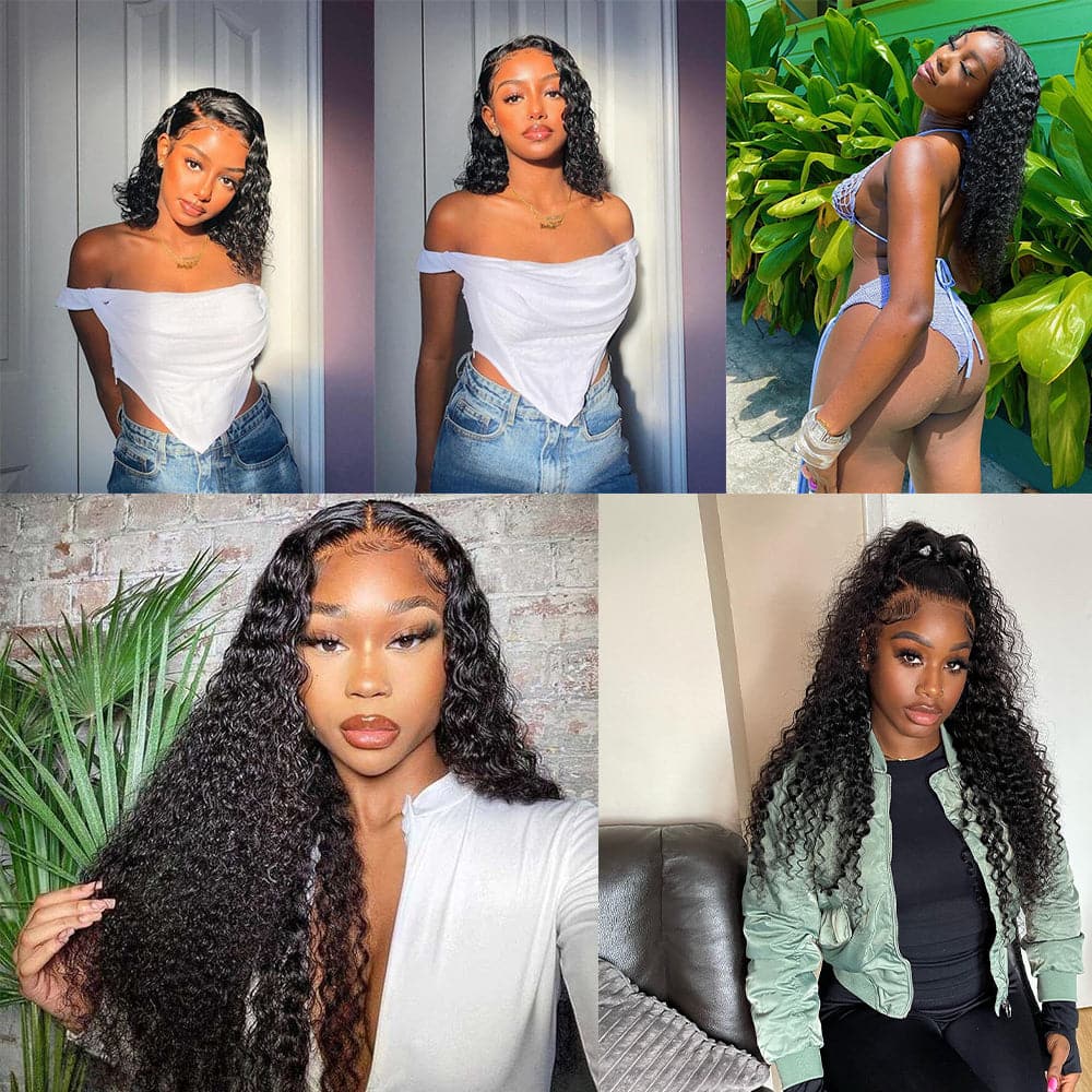 Sterly Hair Deep Curly 3 Bundles with 4×4 Lace Closure 100% Human Virgin Hair
