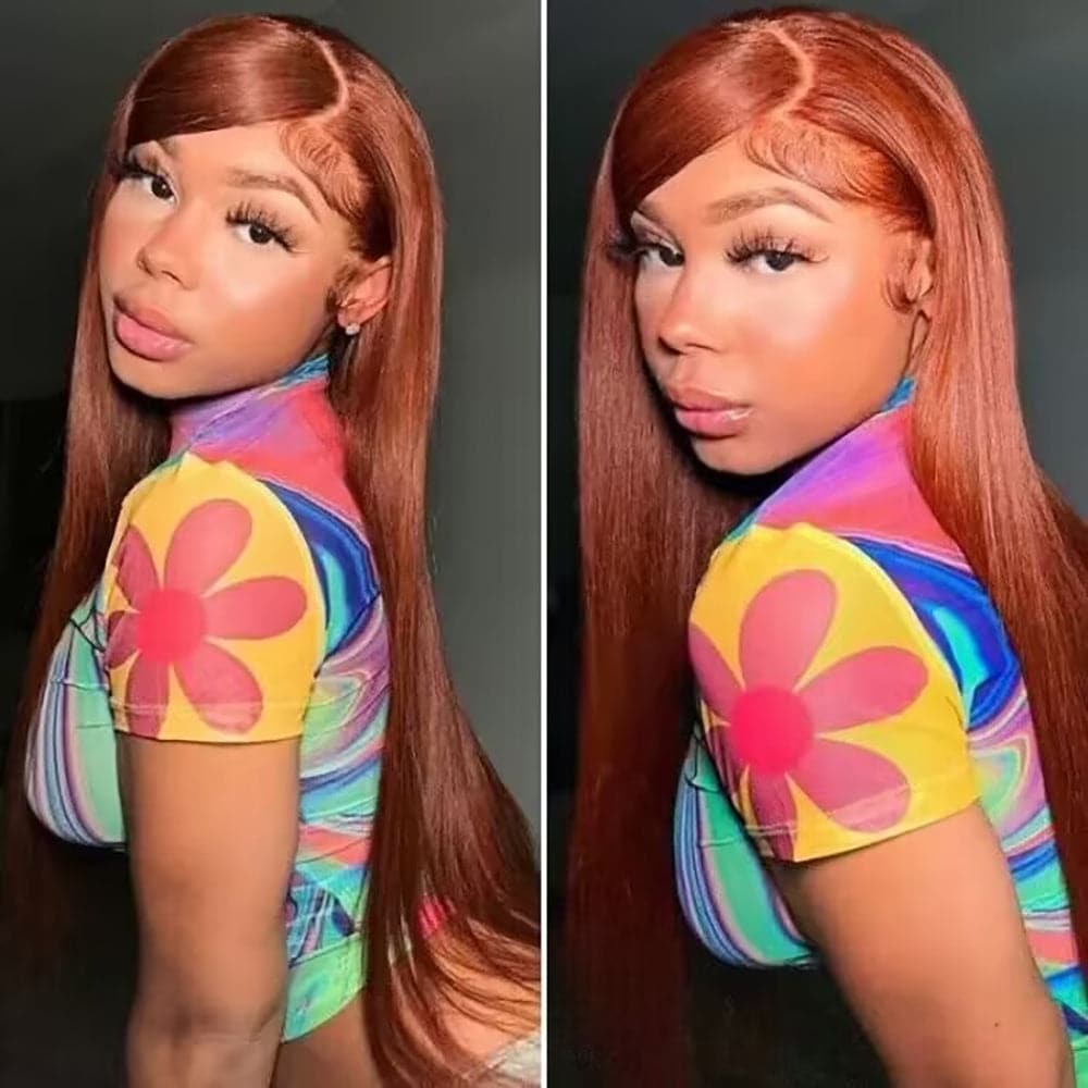 Sterly Reddish Brown Straight Human Hair Wigs 13x4/13x6 Lace Frontal Red Brown Wig
