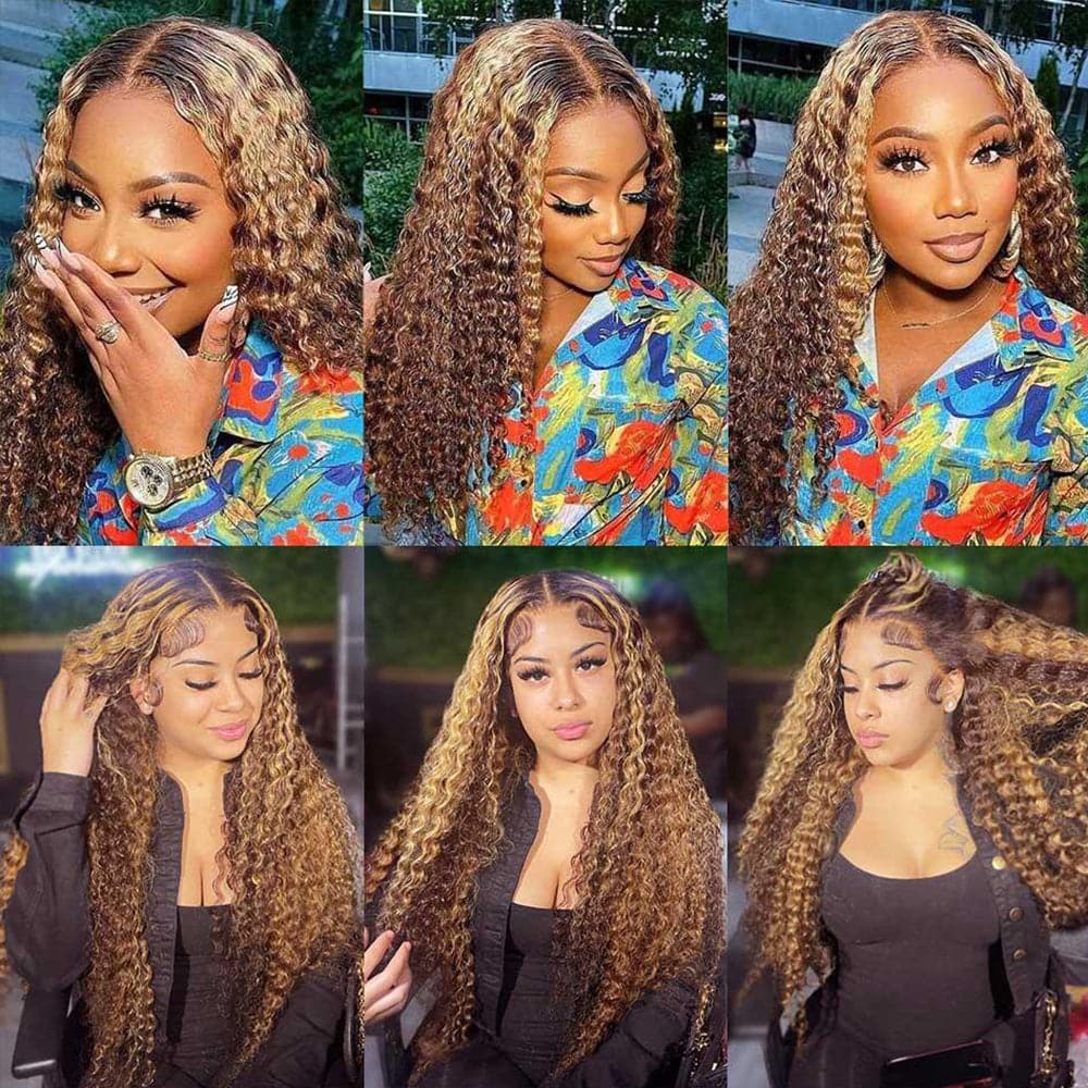 Sterly 13x6 HD Transparent Lace Front Closure Colored Human Hair Wigs Highlight Curly Frontal Wigs