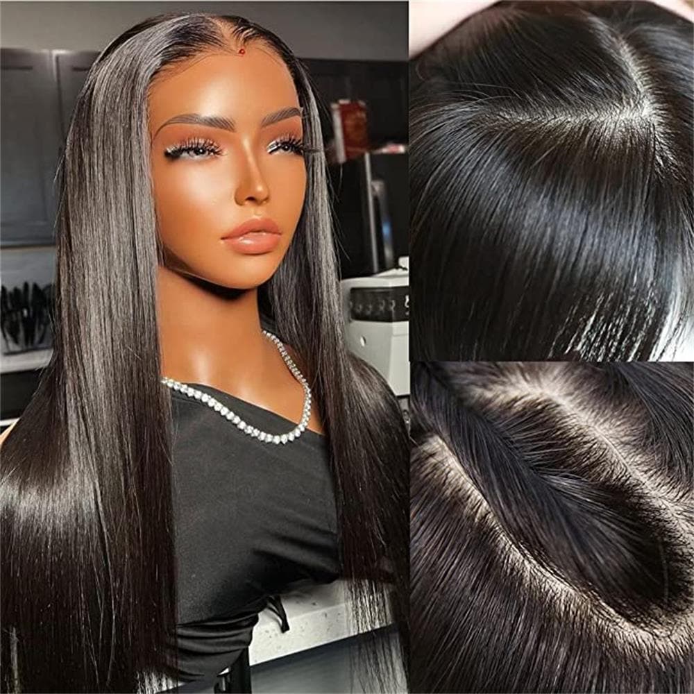 #1 Jet Black Glueless 13x6 Straight Hair With Drawstring 100% Human Hair Wigs