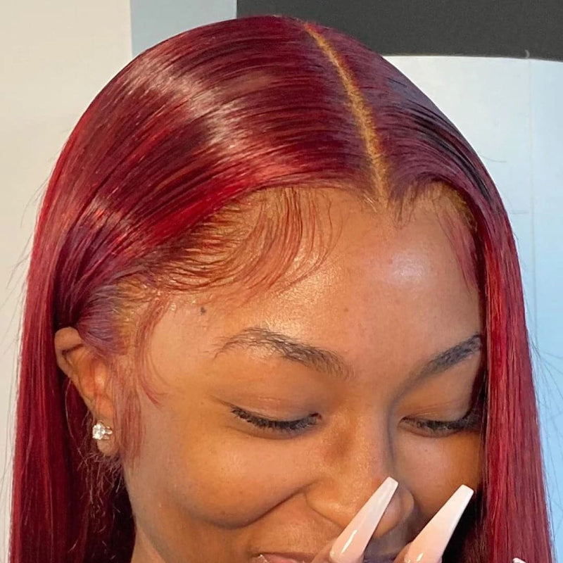 Sterly Glueless 13x6 #99J Straight Hair Wig 5x5 /13×6 Burgundy Lace Front Human Hair Wig
