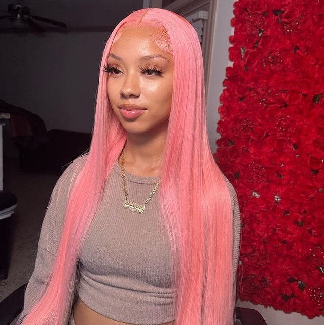 Sterly Sakura Pink Transparent Lace Front Wigs Long Straight Human Hair For Women