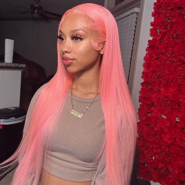 Sterly Sakura Pink Transparent Lace Front Wigs Long Straight Human Hair For Women