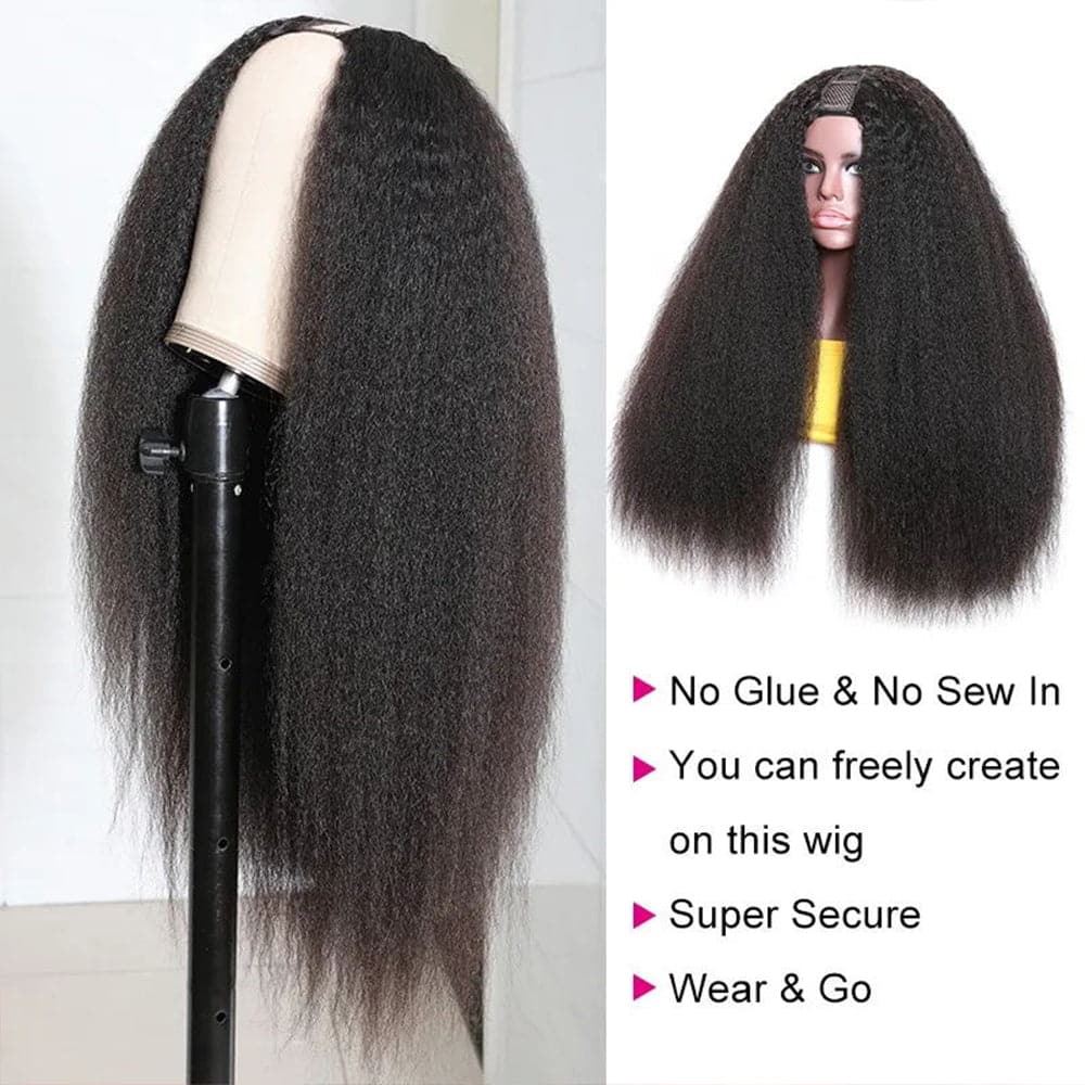 12-32inch Glueless U Part Kinky Straight Hair Wigs