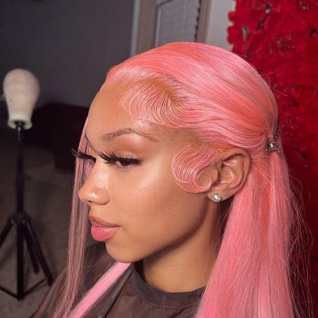 Sterly Sakura Pink Transparent Lace Front Wigs Long Straight Human Hair For Women