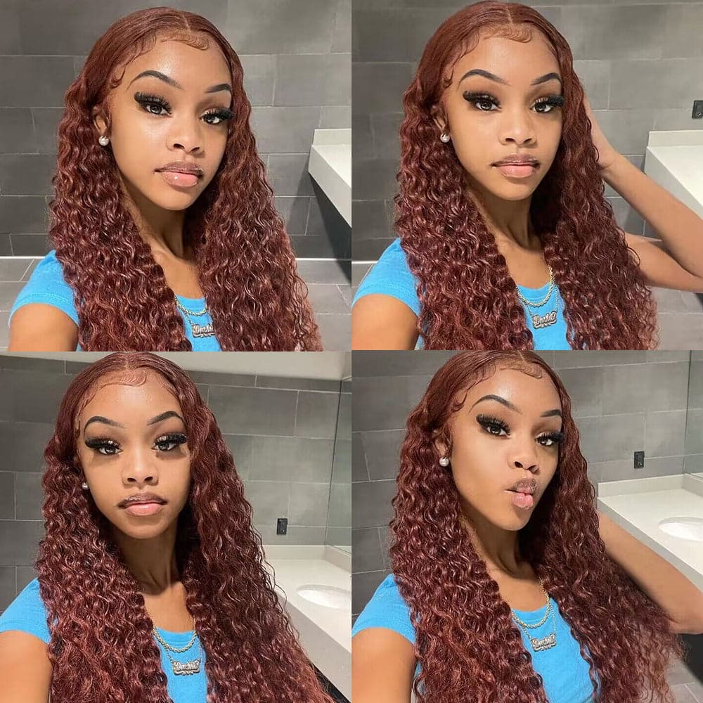 Sterly Glueless 13x6 Water Wave Wig Auburn Reddish Brown Human Hair Wig