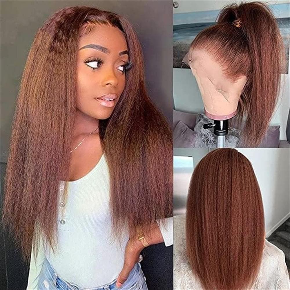 Sterly Reddish Brown Hair Wig Auburn Yaki -Straight Lace Front Wigs Human Hair