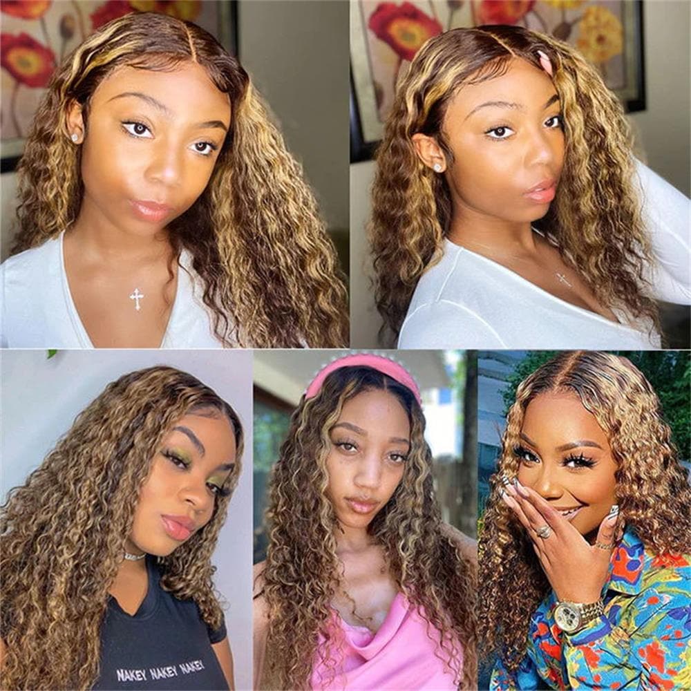 Sterly 13x6 HD Transparent Lace Front Closure Colored Human Hair Wigs Highlight Deep Wave Frontal Wigs