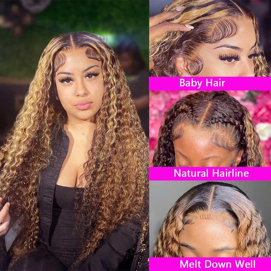 Sterly 13x6 HD Transparent Lace Front Closure Colored Human Hair Wigs Highlight Curly Frontal Wigs