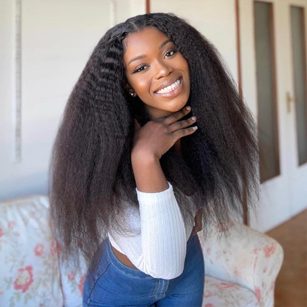 22-32inch Glueless V Part Kinky Straight Hair Wigs No Code Needed!