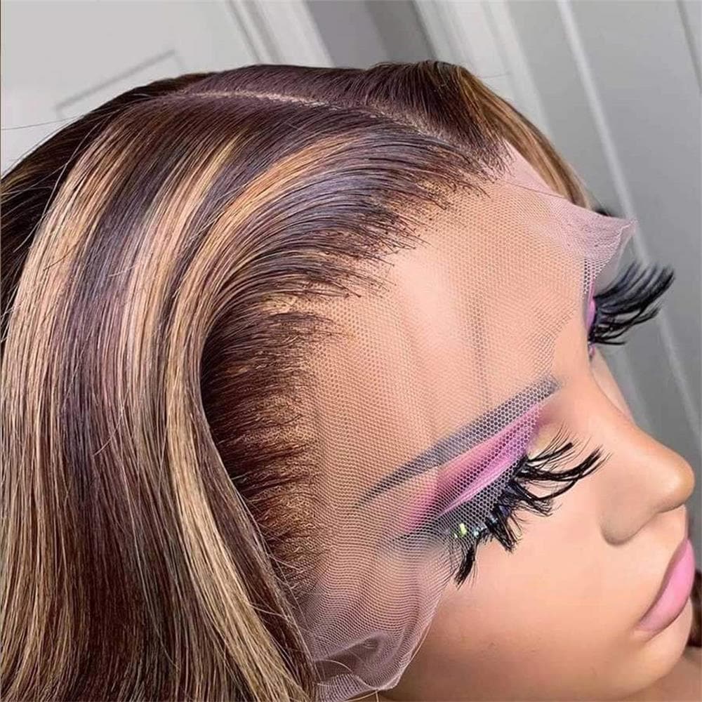 Sterly P4/27 Highlight Colored Short Body Wave HD Lace Human Hair Wig Shoulder Length 180% Density