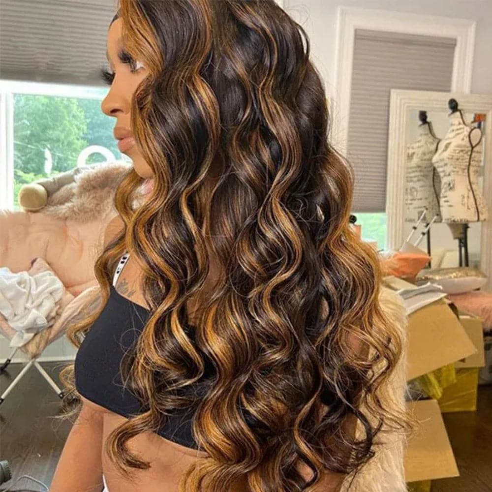 Sterly #FB30 Balayage Colored Highlight Wig Transparent Lace Body Wave Frontal Wigs