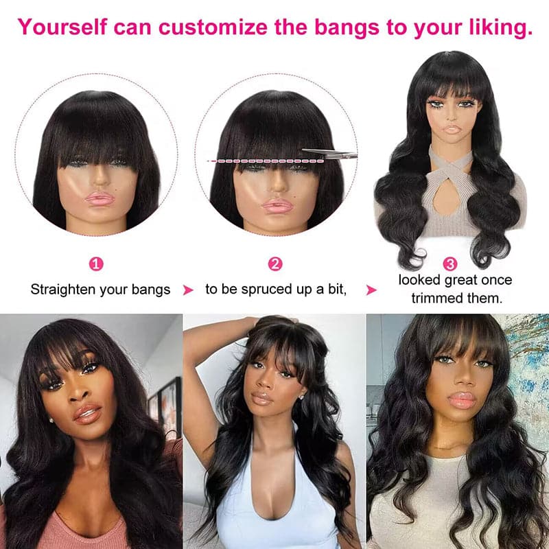 22-32inch Glueless Human Hair Wigs With Bangs No Code Needed!
