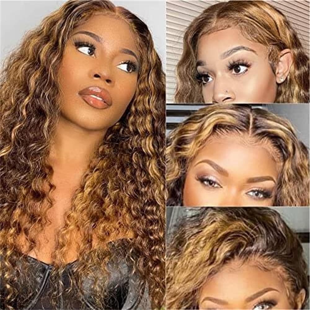 Sterly 13x6 HD Transparent Lace Front Closure Colored Human Hair Wigs Highlight Deep Wave Frontal Wigs