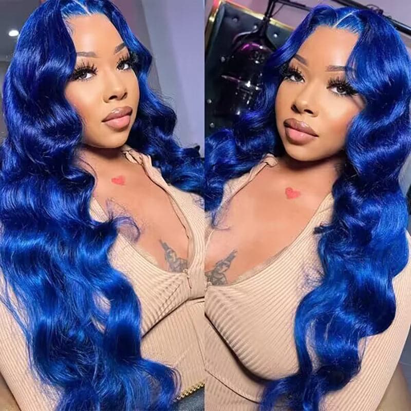 Sterly Royal Blue Lace Front Wig Long Human Hair Pre Colored Blue Wigs