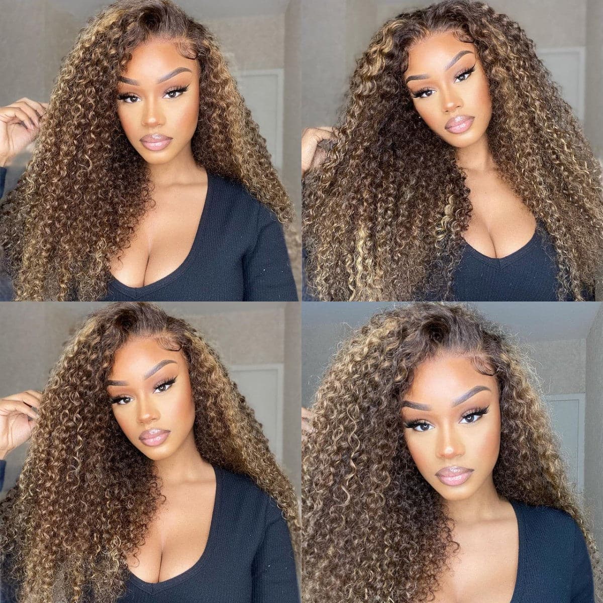 Sterly 13x6 HD Transparent Lace Front Closure Colored Human Hair Wigs Highlight Curly Frontal Wigs