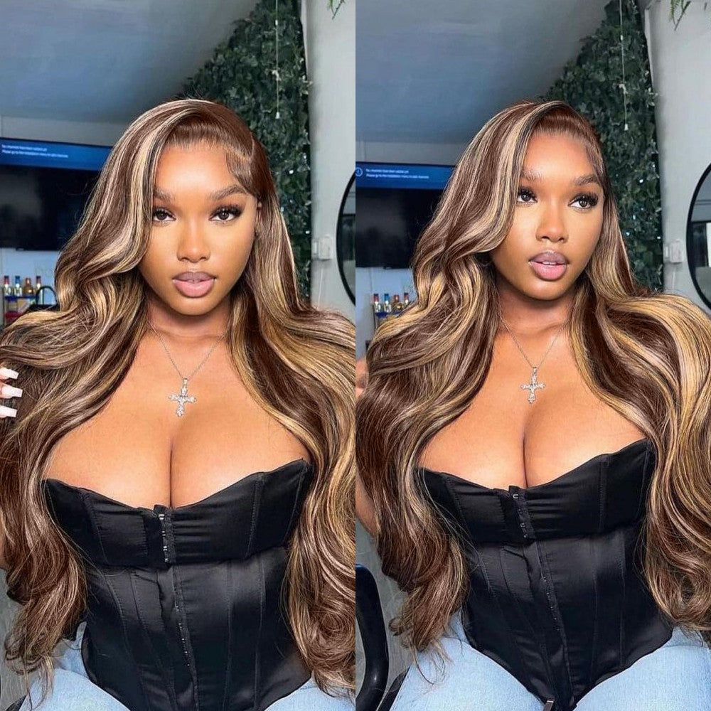 Glueless 13x6 P4/27 Highlight Wig Body Wave HD Lace Front Human Hair Wig Sterly Hair