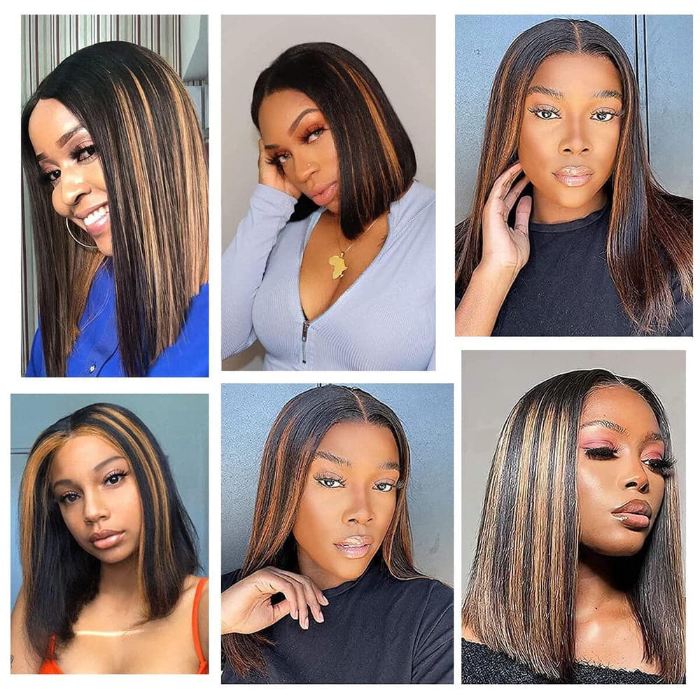 Perruque Bob V Part Sterly Straight Ombre sans Leave Out #FB30 Highlight Upgrade Perruque fine U Part sans colle