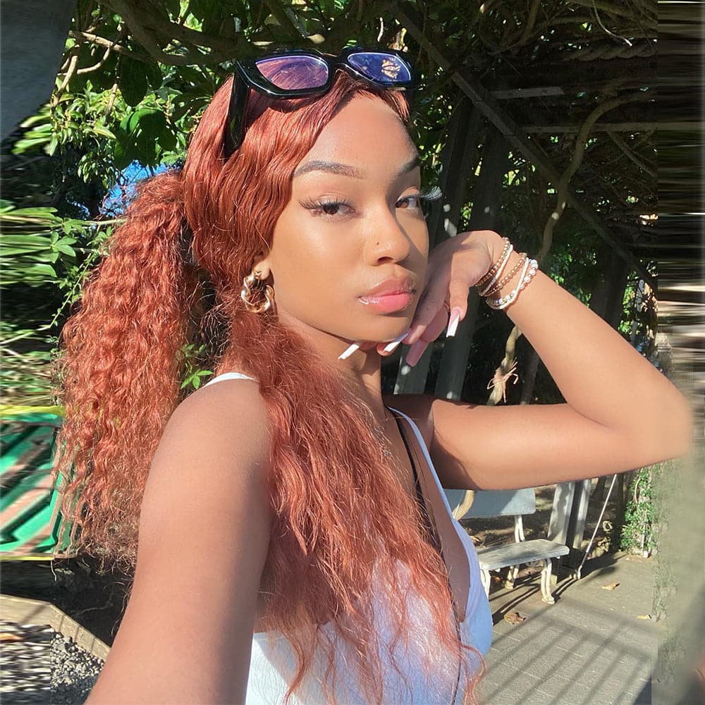Sterly Orange Ginger Curly Wig Transparent Lace Frontal Human Hair Wigs 180% Density