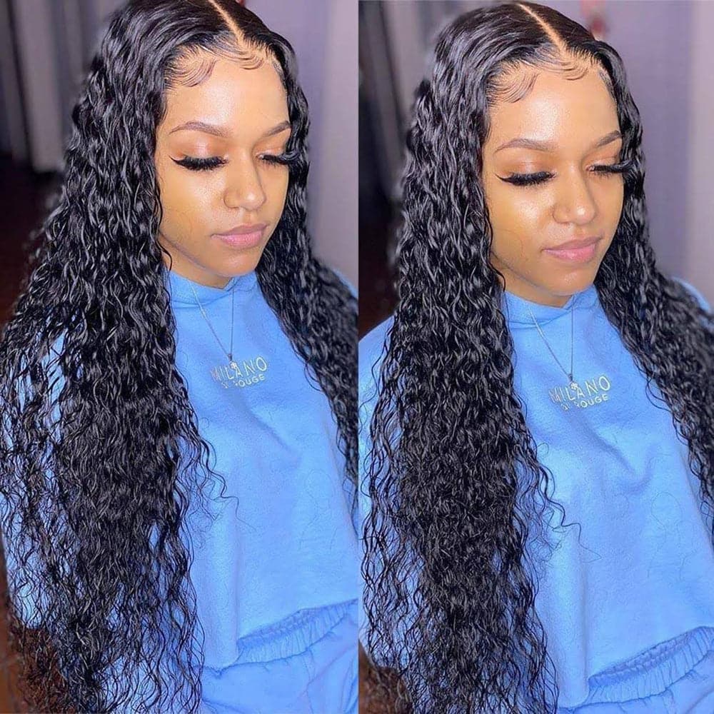 Long Hair Wigs For Women Water Wave Human Hair Invisible Wigs 180% Density 32-40inch
