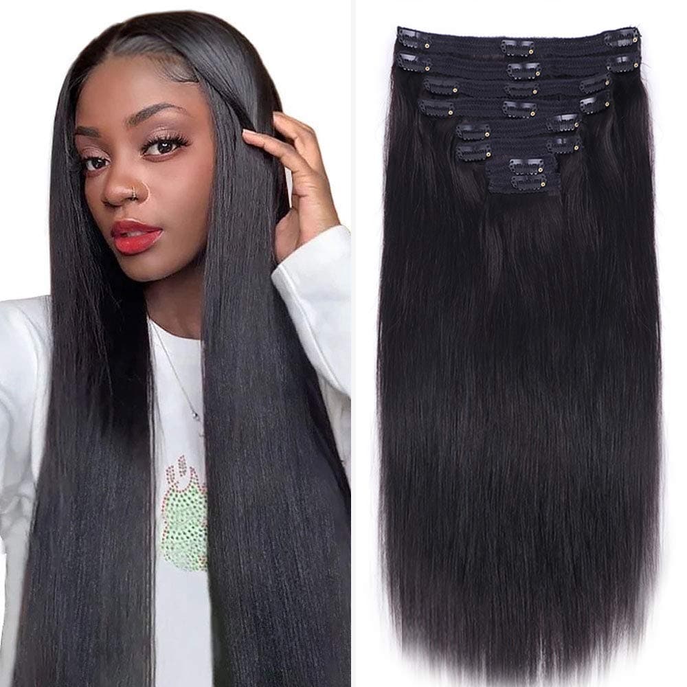 Sterly Straight Clip in Hair Extensions Human Hair 8pcs Per Set with 18Clips