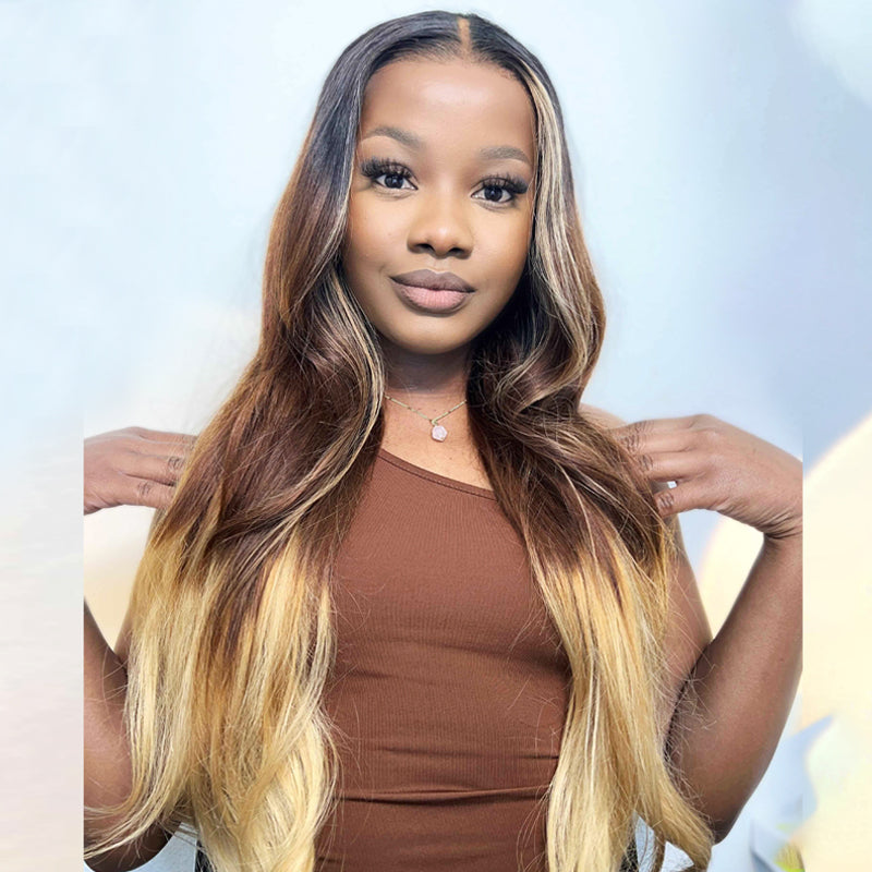Sterly Hair T1B/4/27 Highlights Brown Ombre Wigs Highlight Body Wave Wigs