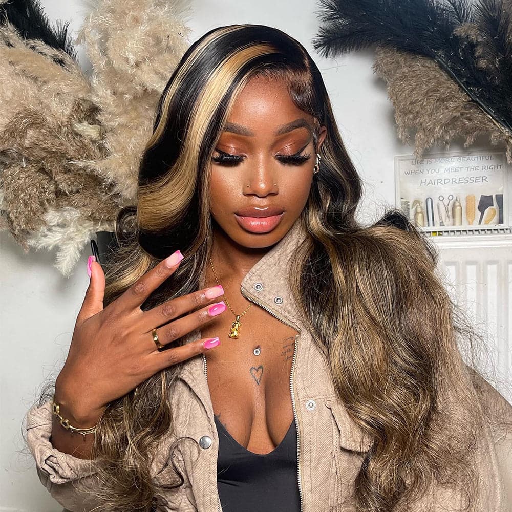 Sterly Balayage Highlight Wig Transparent Lace Frontal Wigs Honey Blonde Brown Wigs