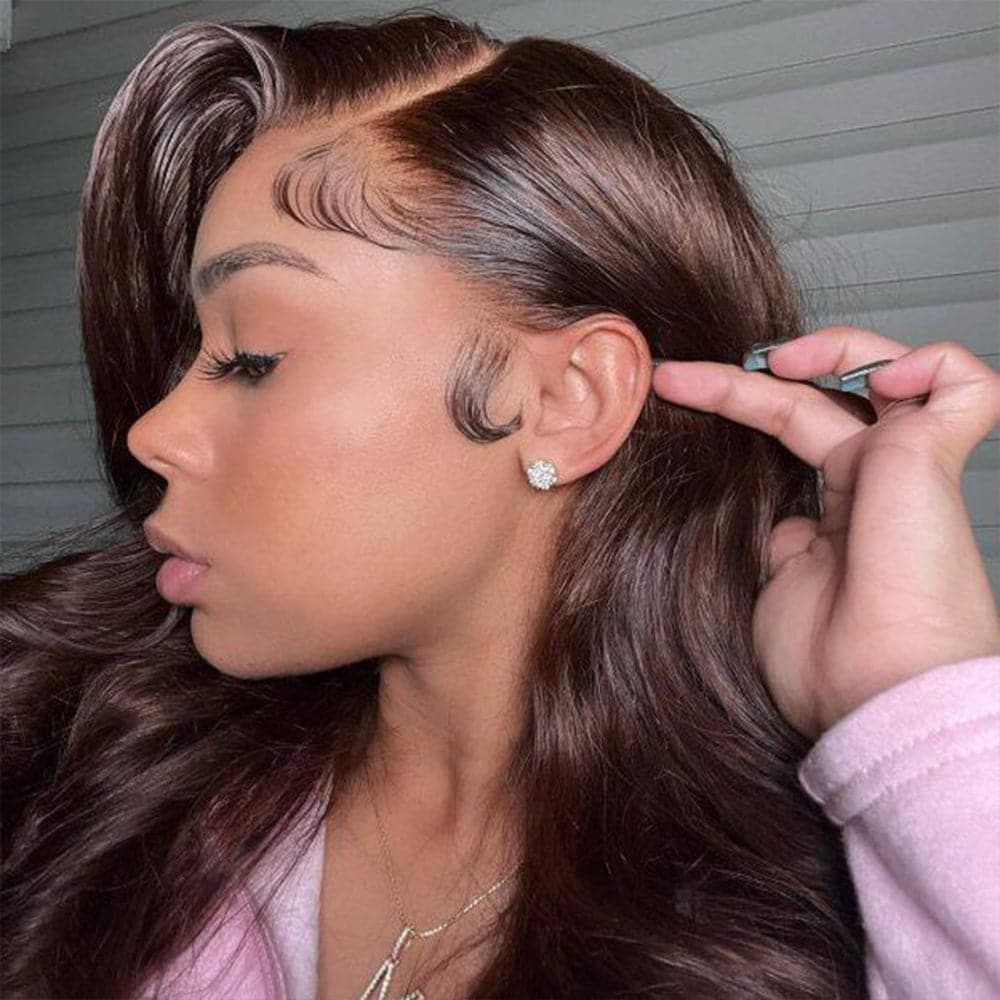 #4 Chocolate Brown Hair Wig Sterly Brown Glueless Body Wave Lace Front Wigs Human Hair