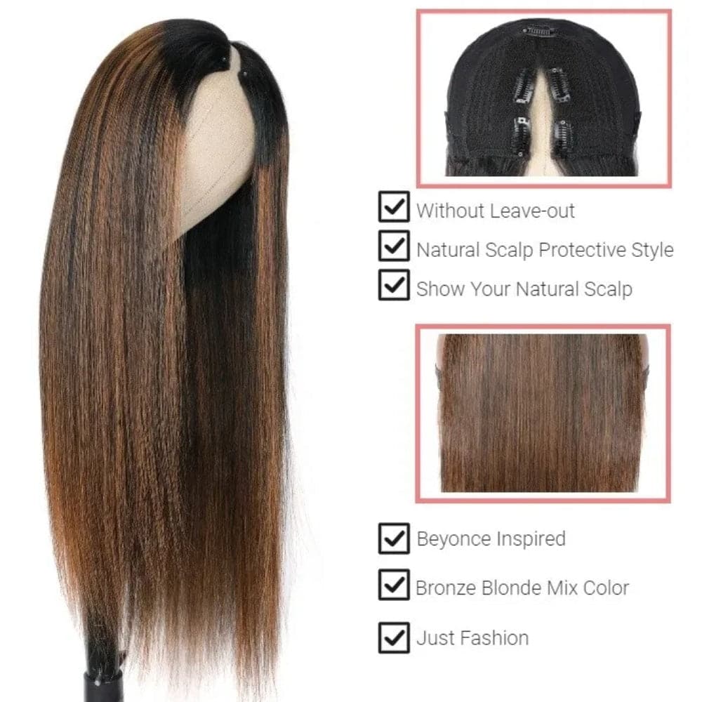 22-32inch #FB30 Balayage Glueless V Part Straight Hair Wigs No Code Needed!
