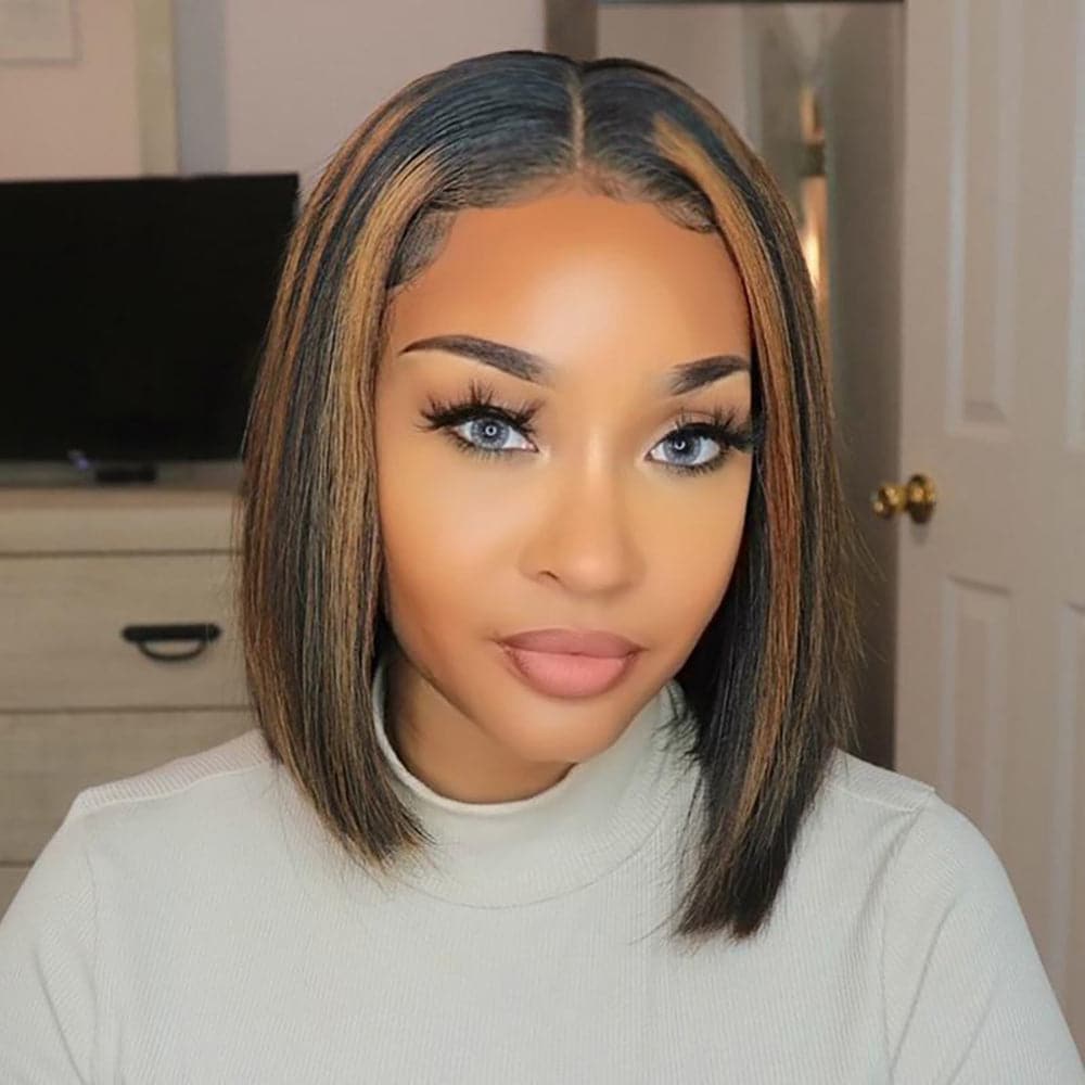Sterly Straight Ombre #T1B/P1B/30 Highlight Color Lace Frontal Bob Wigs