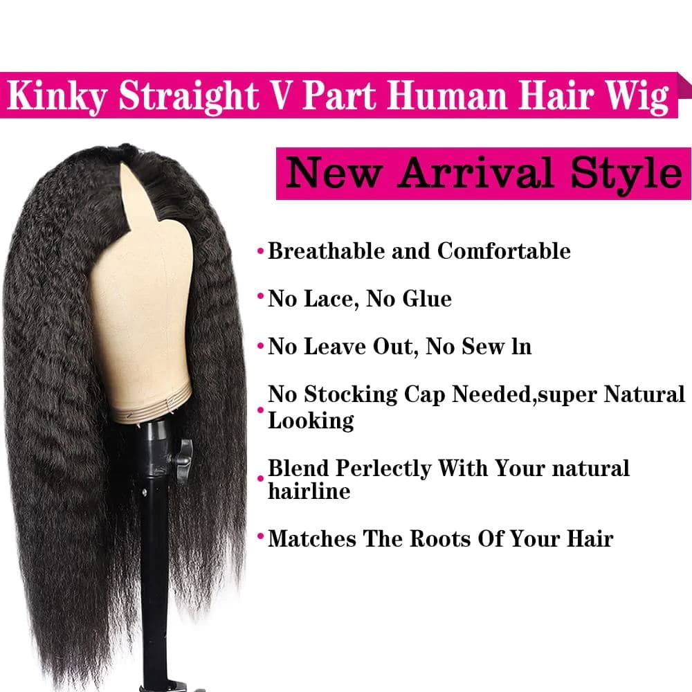 22-32inch Glueless V Part Kinky Straight Hair Wigs No Code Needed!