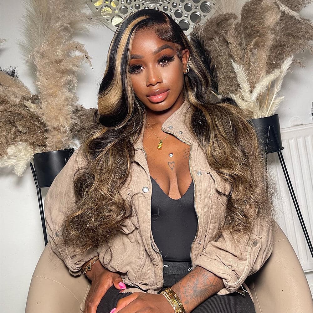Sterly Balayage Highlight Wig Transparent Lace Frontal Wigs Honey Blonde Brown Wigs