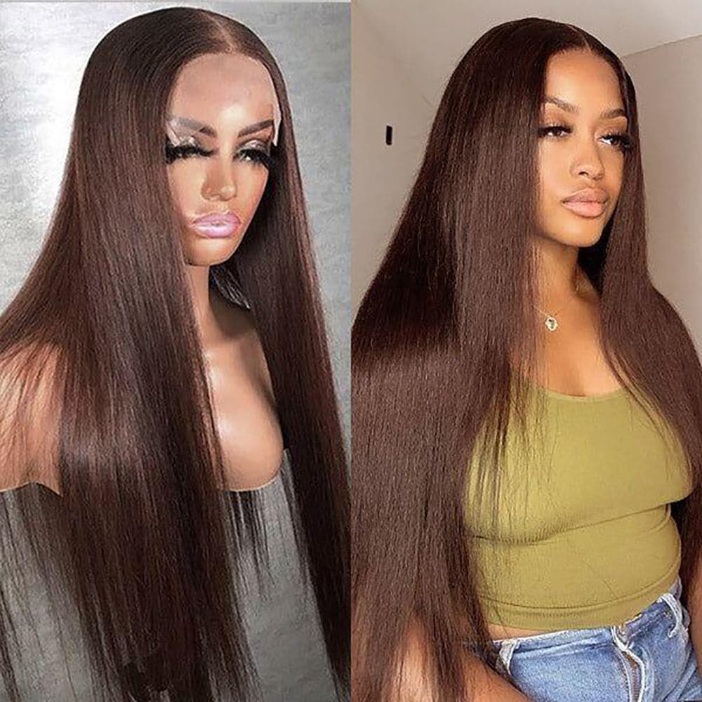 #4 Chocolate Brown Hair Wig Sterly Dark Brown Straight Lace Front Wigs Human Hair