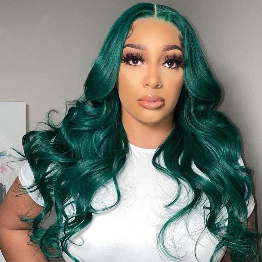 Sterly Emerald Green Wavy Wig Human Hair Straight/Body Wave Long Colored Lace Front Wigs