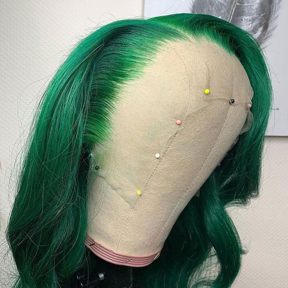 Sterly Emerald Green Wavy Wig Human Hair Straight/Body Wave Long Colored Lace Front Wigs
