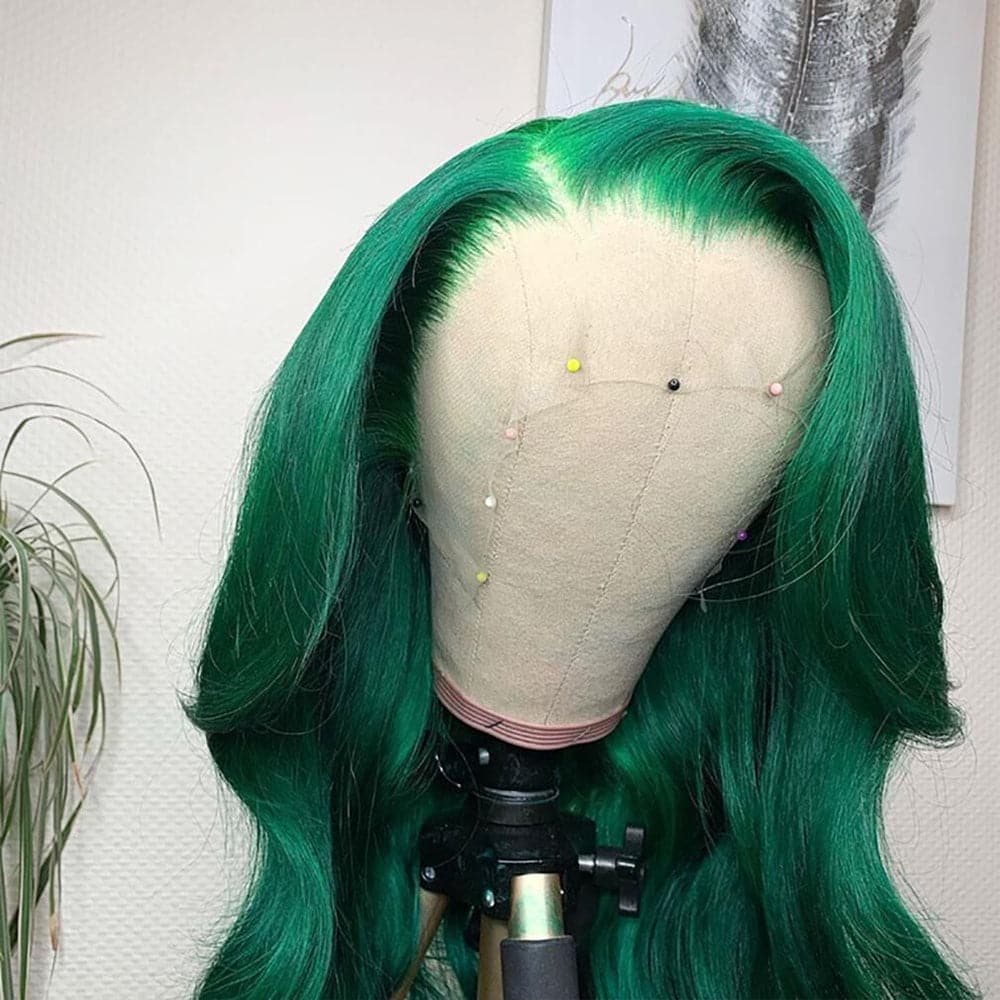 Sterly Emerald Green Wavy Wig Human Hair Straight/Body Wave Long Colored Lace Front Wigs