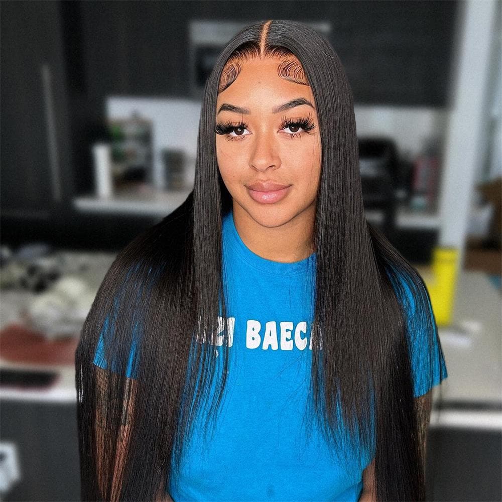 #1 Jet Black Glueless 13x6 Straight Hair With Drawstring 100% Human Hair Wigs