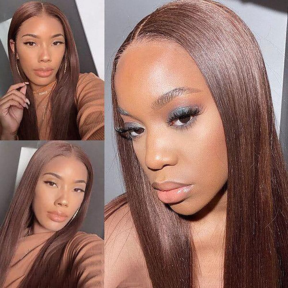 #4 Chocolate Brown Hair Wig Sterly Dark Brown Straight Lace Front Wigs Human Hair