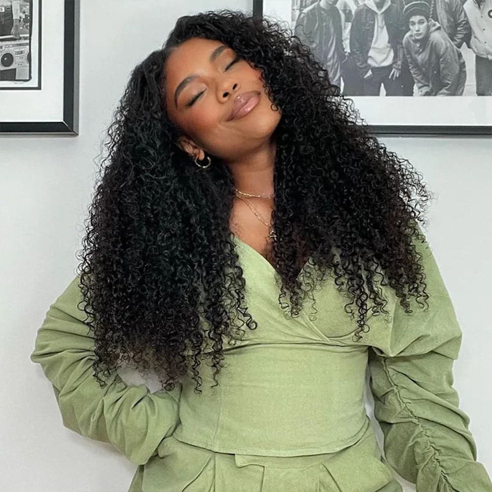 New Drawstring V Part Curly Wig No Leave Out And No Sew In Human Hair Wigs
