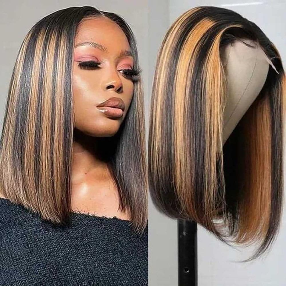 Sterly Straight Ombre #T1B/P1B/30 Highlight Color Lace Frontal Bob Wigs