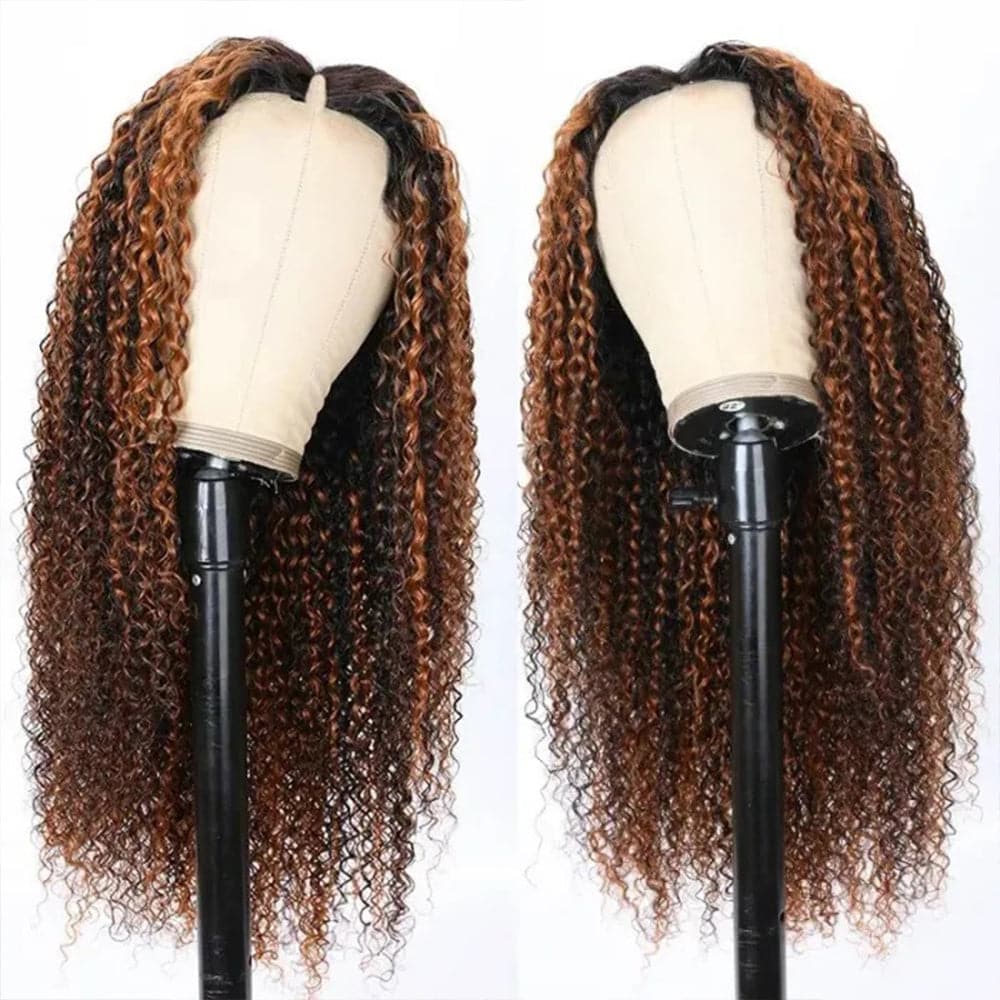 Perruque bouclée sans colle Sterly V Part #FB30 Balayage Highlights Wigs Perruques U Part pour débutants