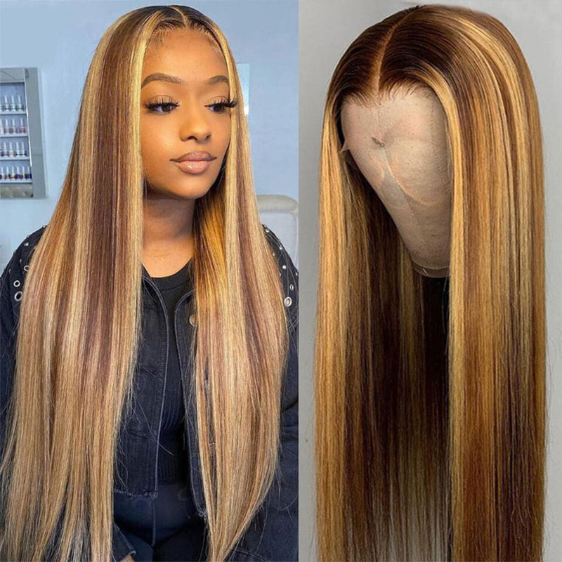 T1B/P4/27 Highlights Glueless 7×6 Real HD Lace Body Wave Hair Wig Ready To Go 100% Human Hair