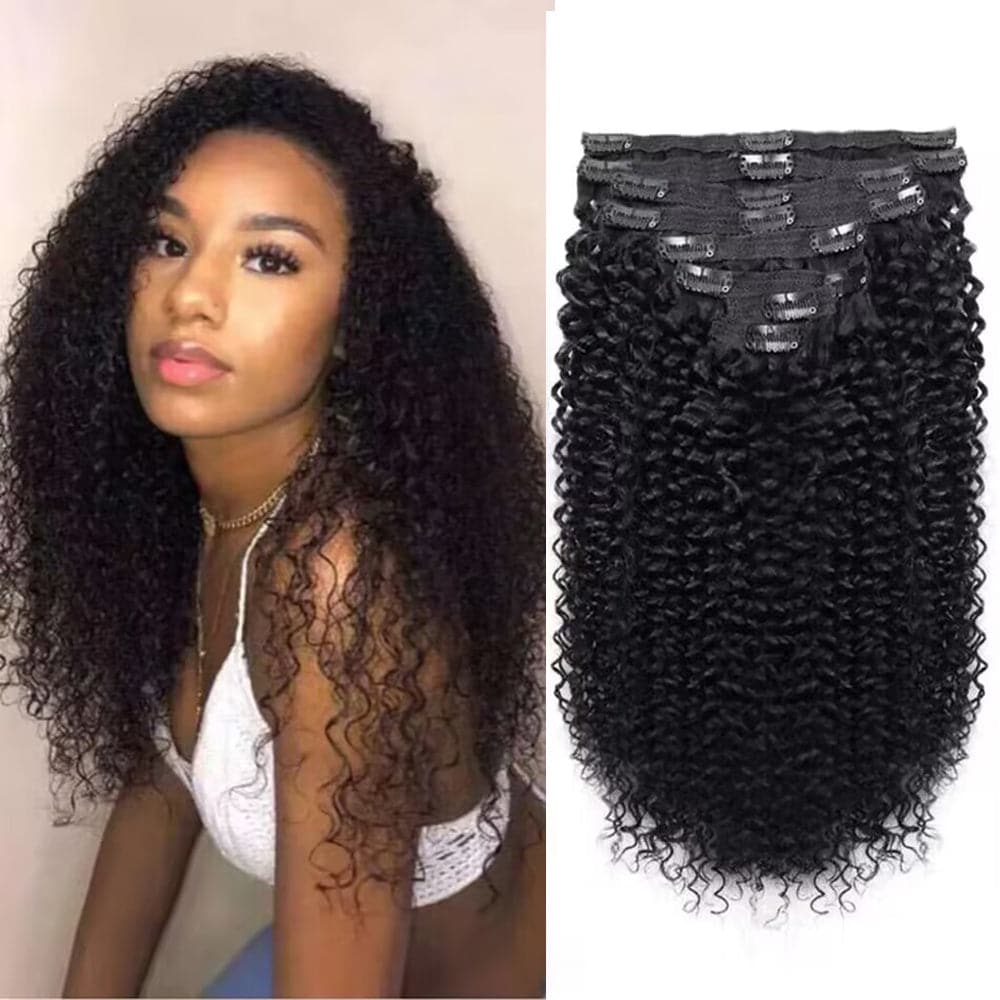 3c/4a | Clip-in Hair Curly Human Hair Extensions 8pcs Per Set with 18Clips Sterly Hair