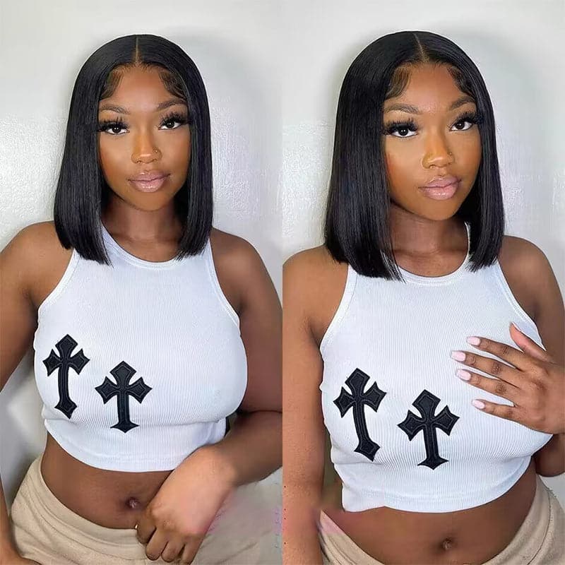 Sterly Glueless 13×6 Straight Wig HD Lace Short Straight Bob Wigs Human Hair
