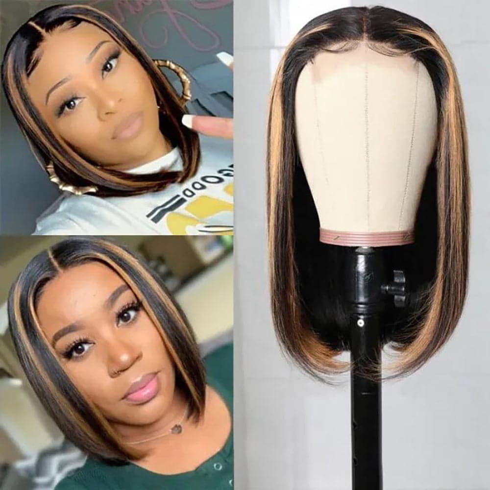 Sterly Straight Ombre #T1B/P1B/30 Highlight Color Lace Frontal Bob Wigs