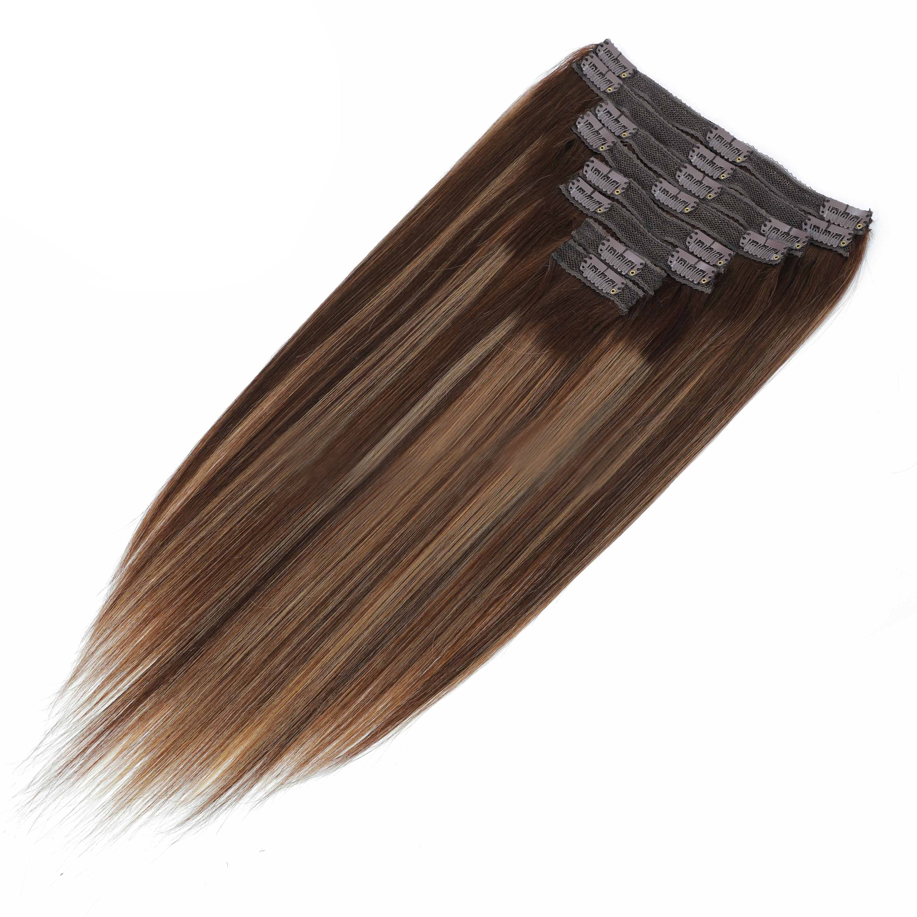 Sterly #4/30/#4 Caramel Blonde Balayage Straight Clip-in Human Hair 8 Pices With 18 Clips 120g