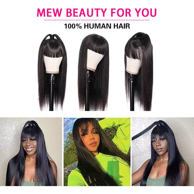 22-32inch Glueless Human Hair Wigs With Bangs No Code Needed!