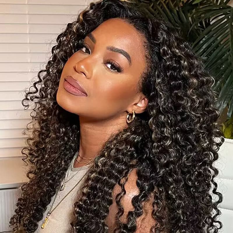 Sterly Hair Honey Blonde Highlight Wig 13x6 5x5 Lace Front Curly Human Hair Wigs